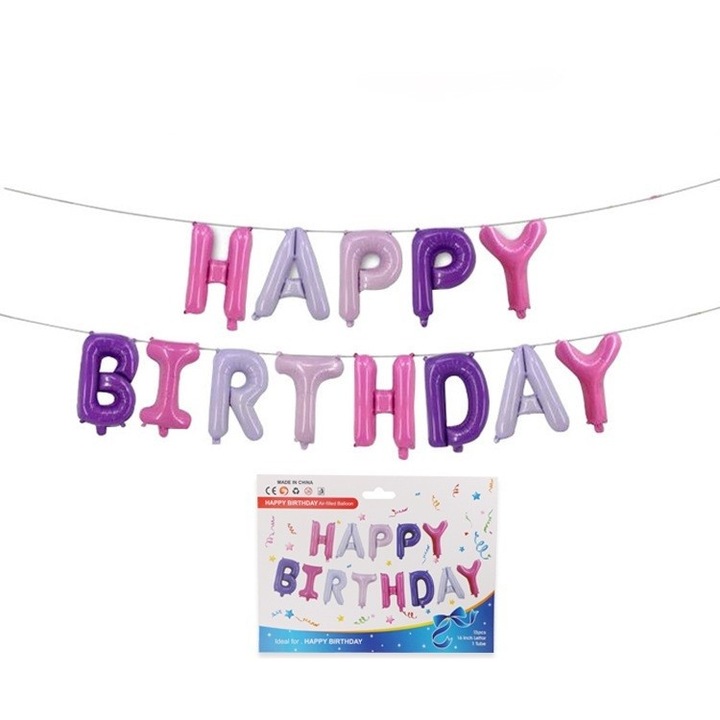 Комплект фолиеви балони Flippy, Happy Birthday, 40 см, модел 2, многоцветни