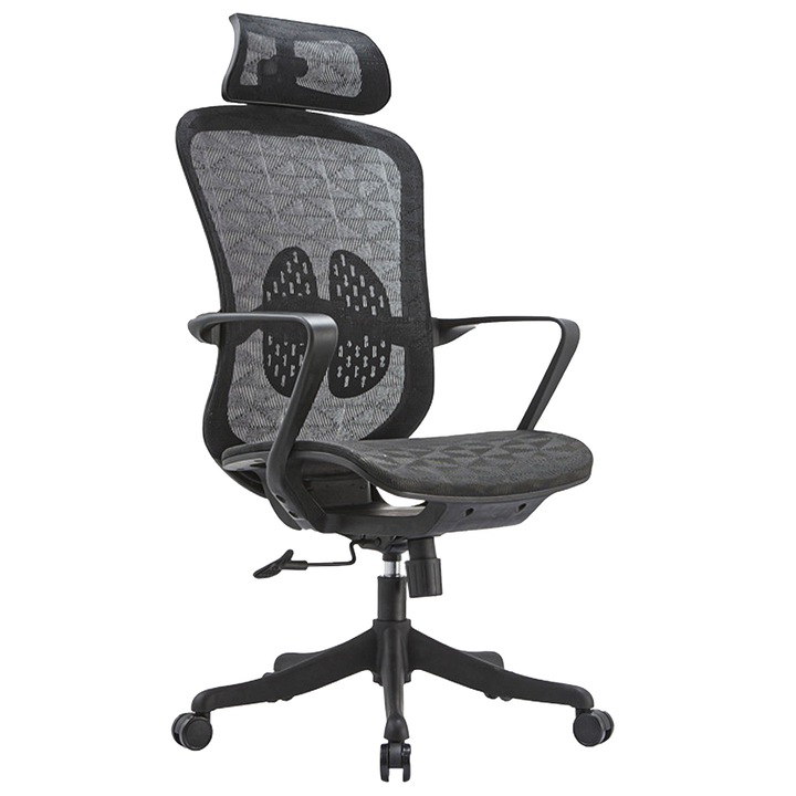 Ергономичен Timebox Chair, Mesh Mesh, Гъвкав лумбален профил, до 135°, Регулиране на облегалката за глава, Регулируема височина, Черен