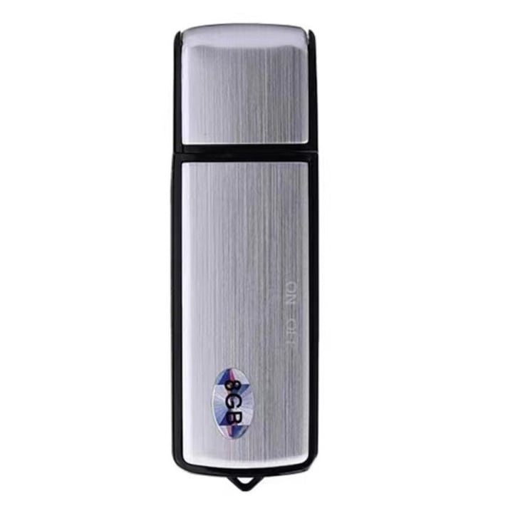 Шпионски рекордер Rqiurpn, 8GB, USB, намаляване на шума, метален корпус, 90 часа запис, сребрист/черен