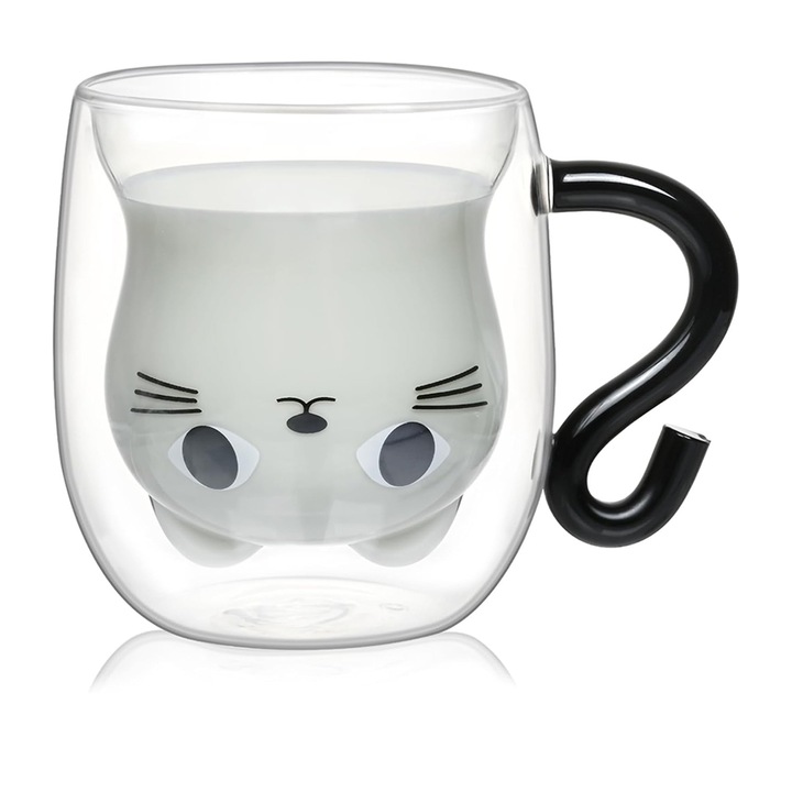 Cana termoizolanta DOUUCO, design Pisica Norocoasa, transparenta, 201-301ml