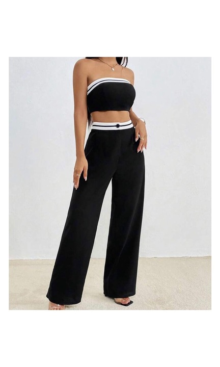 Compleu 2 piese pantaloni lungi si bustiera dama, Negru