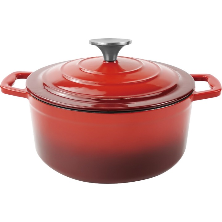 Cratita din fonta cu capac, Dimensiuni 27X20.8 X9.6 cm Diametru 20 cm, Grosime 4 mm, Capacitate 2.55 L, Interior Negru lucios cu puncte albe, Exterior Grena lucios, Grunberg, GR8620