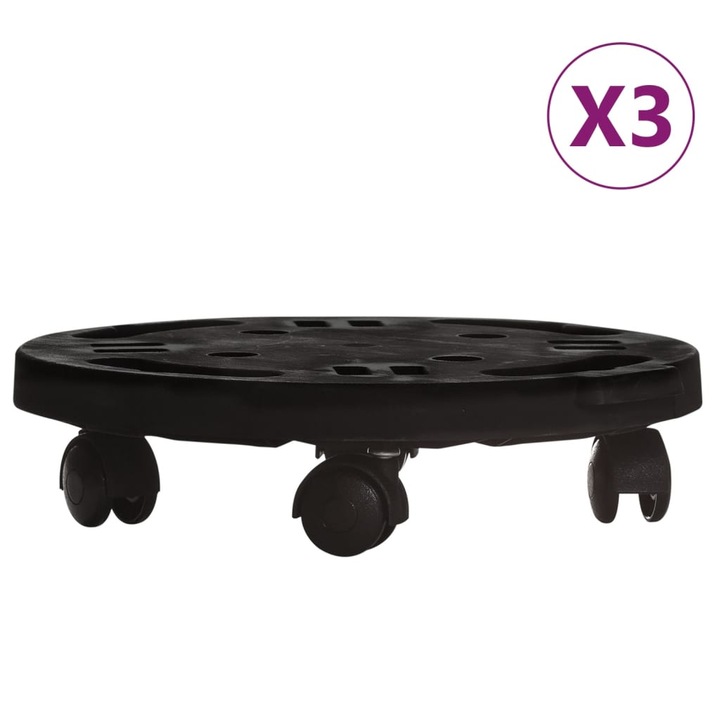 Set carucioare de plante vidaXL, cu roti 3 buc. negru diametru 30 cm 170 kg 0.54 kg 3143916