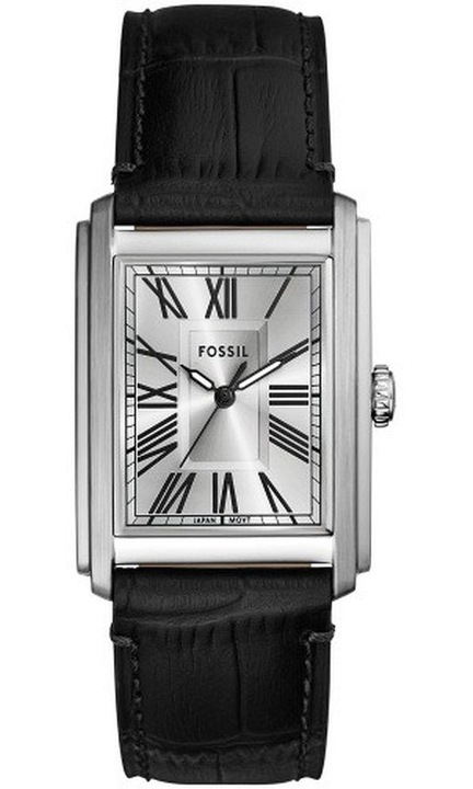 Ceas Fossil Carraway FS6078, Quartz, Analog, Curea Piele Naturala, Cadran Argint, Rezistent la Apa 5 ATM