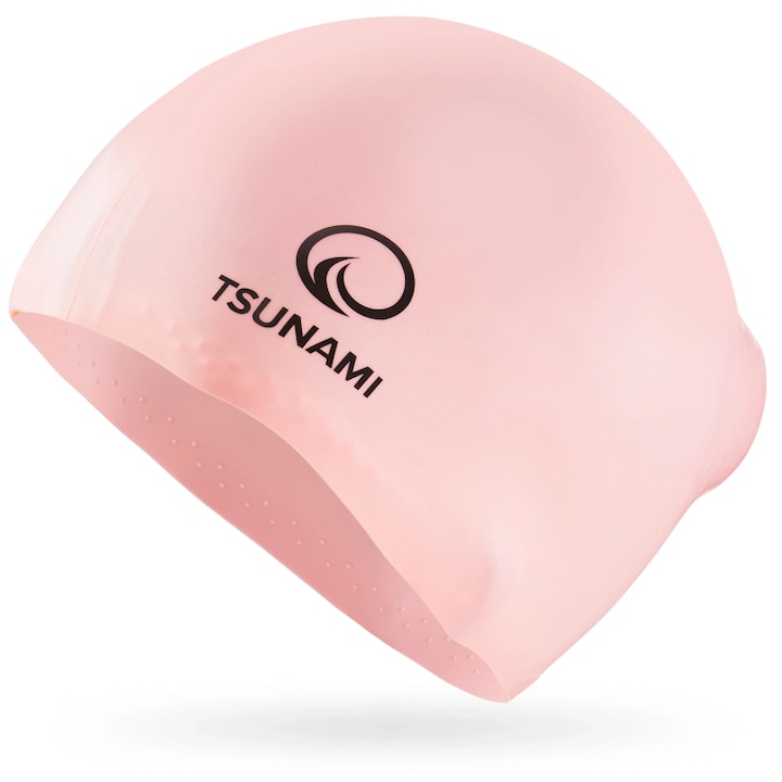 Casca pentru inot, pentru adulti, Tsunami, Confortabila, Blocarea apei cu clor pentru a proteja parul, Suprafata interioara antiderapanta, Uscare rapida, Silicon, Unisex, 24 x 19 cm, Roz
