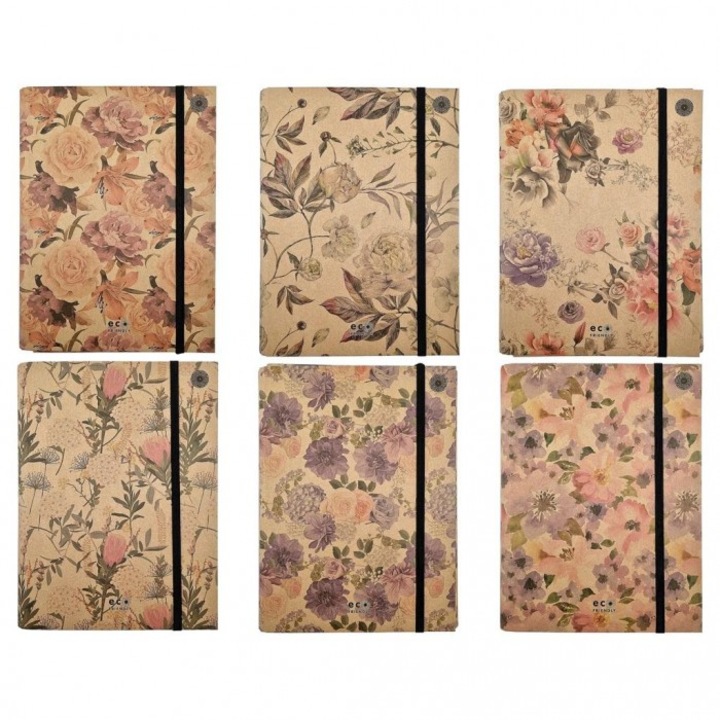 Dosar pliabil A4 cu banda elastica Misty Flowers MIX