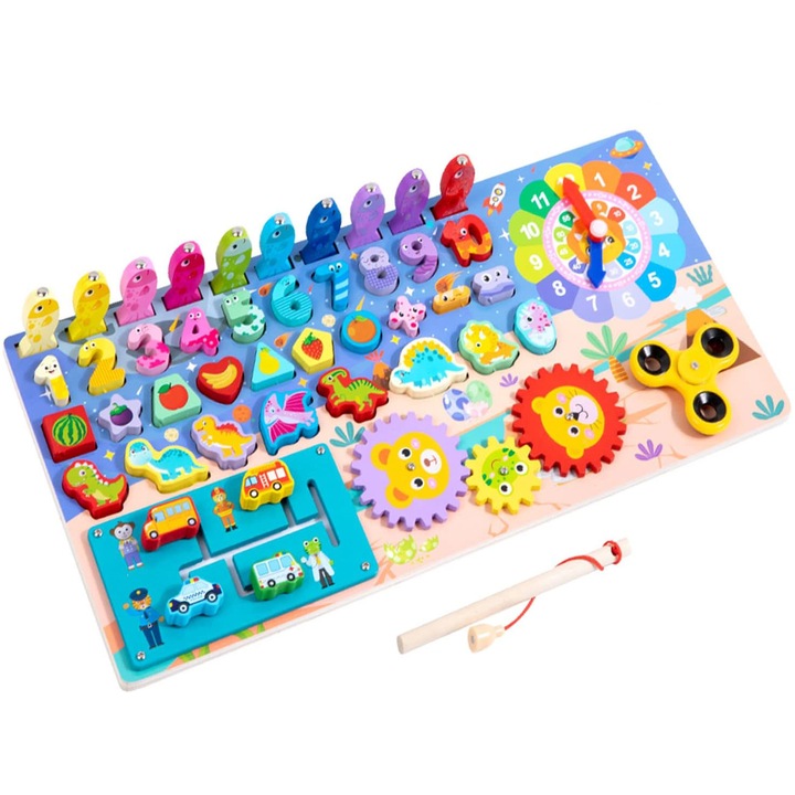 Placa cu Puzzle-uri din Lemn, 8 in 1, Jocuri Educationale pentru Copii, Montessori, SARA-SHOP®