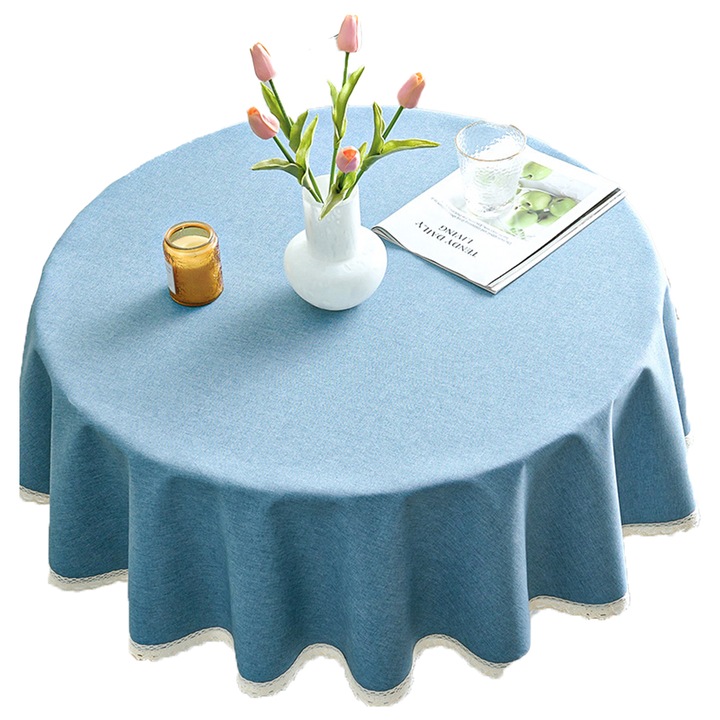 Asztalterítő, Cozevdnt, Poliészter, Vízálló, Kerek kialakítás, 120 x 120 cm, Kék