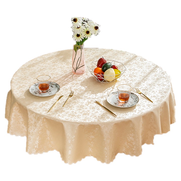 Kerek asztalterítő Carmdering, vízálló vinil, virágmintás, 140cm, krém
