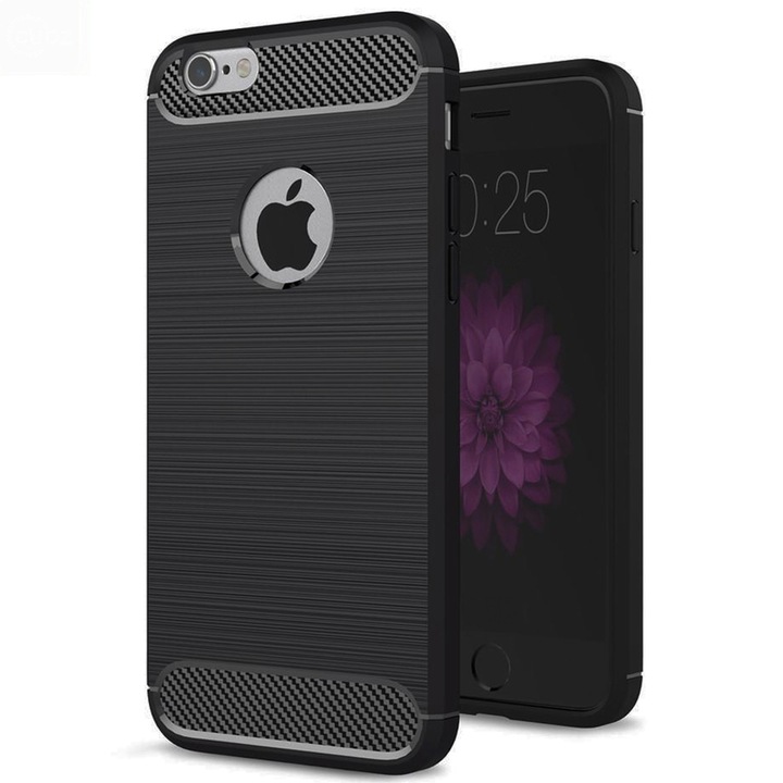 Husa Carbon Resistance pentru Apple iPhone 6 Plus / 6s Plus, Fiber Design, Anti-Soc, Negru Titan
