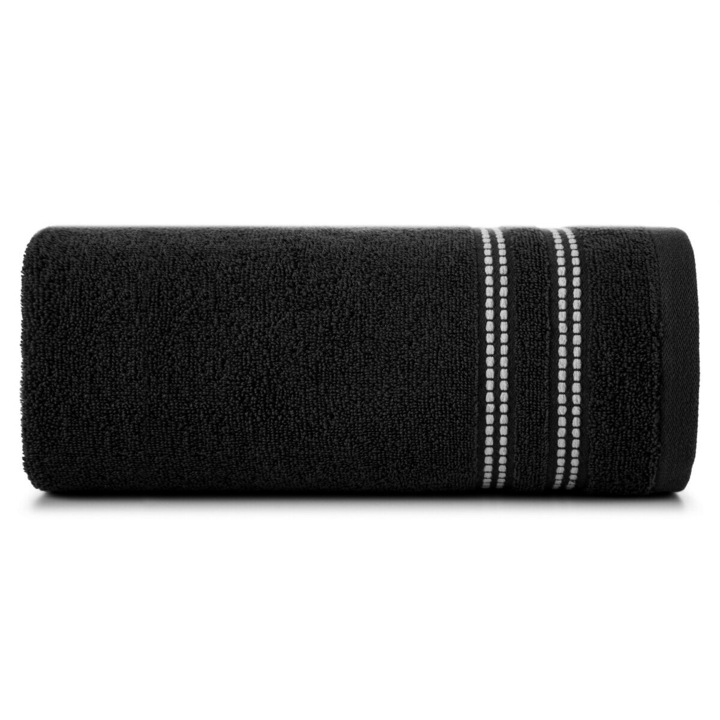 Prosop de baie cu margine cu dungi intercalate cu fir contrastant moale si pufos ALLY Eurofirany 70 x 140 cm negru