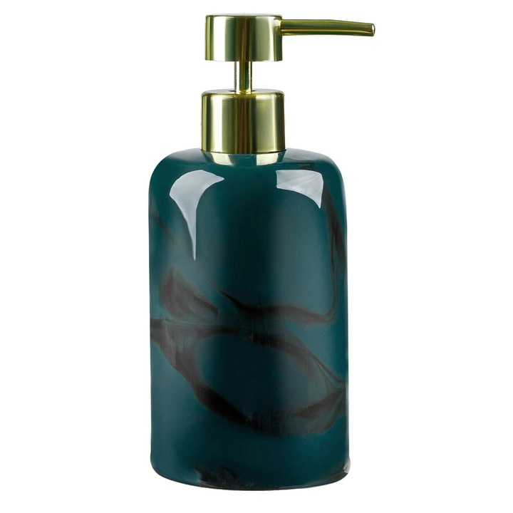 Kerámia folyékony szappanadagoló, márványzöld, Űrtartalom 0,4 L, Arany szivattyú