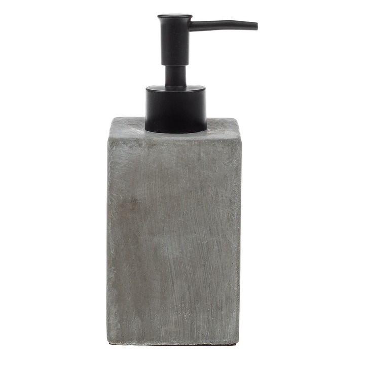 Dozator pentru sapun lichid Shopiens®, patrat din ciment de culoare gri deschis cu pompa de culoare neagra mat, 270 ml