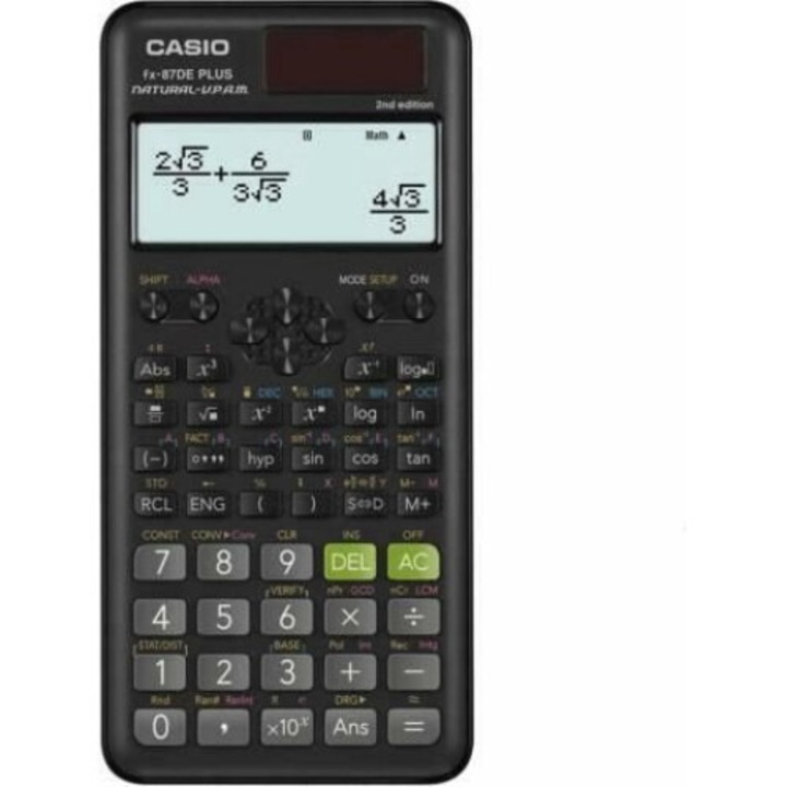 Tudományos számológép Casio FX-87DEPLUS-2, natúr kijelzős VPAM, napelem+akku, fekete, 11x77x162mm