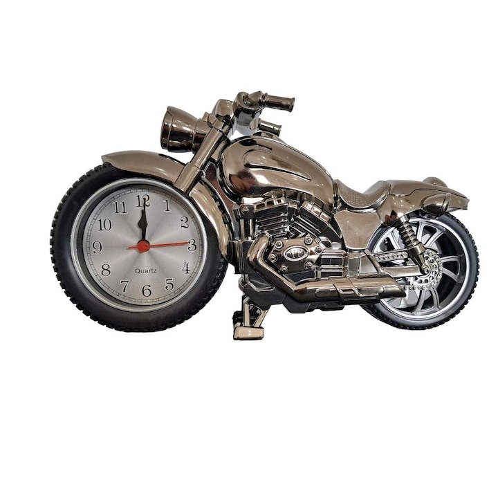 Dekoratív óra, RESTEQ, Motorkerékpár modell, Műanyag, Fekete, 22,5x12,5x6cm