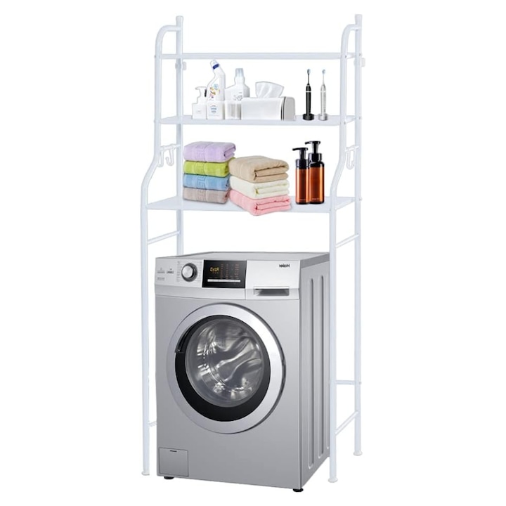 Raft de depozitare, MAGIC SELECT, deasupra masinii de spalat, cu 3 rafturi, picioare reglabile pe inaltime, Din metal, Alb