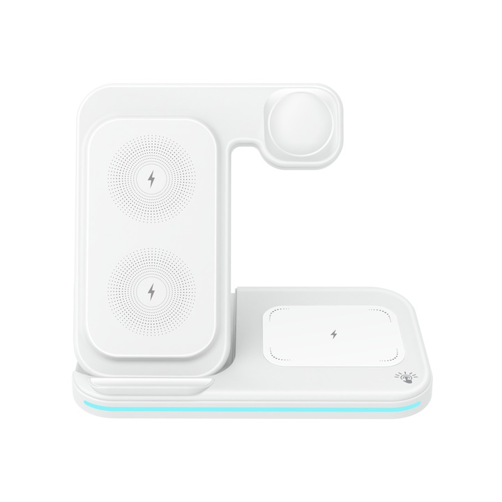 Vezeték nélküli töltőállomás 3 az 1-ben Qi gyorstöltő 15 W, kompatibilis az Apple Watch összes sorozatú Airpodjával Minden modell és iPhone Android Samsung Huawei Xiaomi fehér és fekete