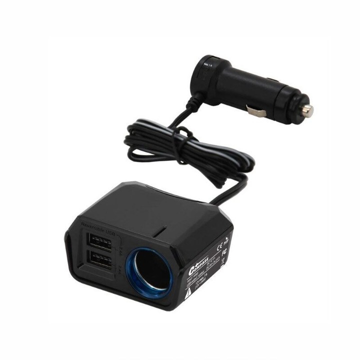 Stecher priza cu 2xUSB-uri Dual Side, 12V 2.4A, cu fir, fixare cu adeziv, Select, 07432 Compass