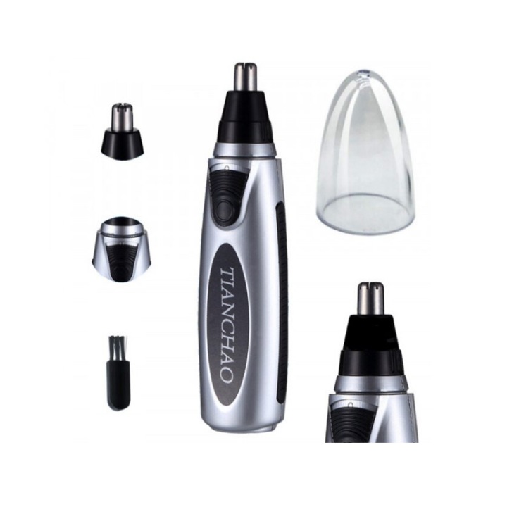 Trimmer pentru nas si urechi, cap detasabil, portabil, gri