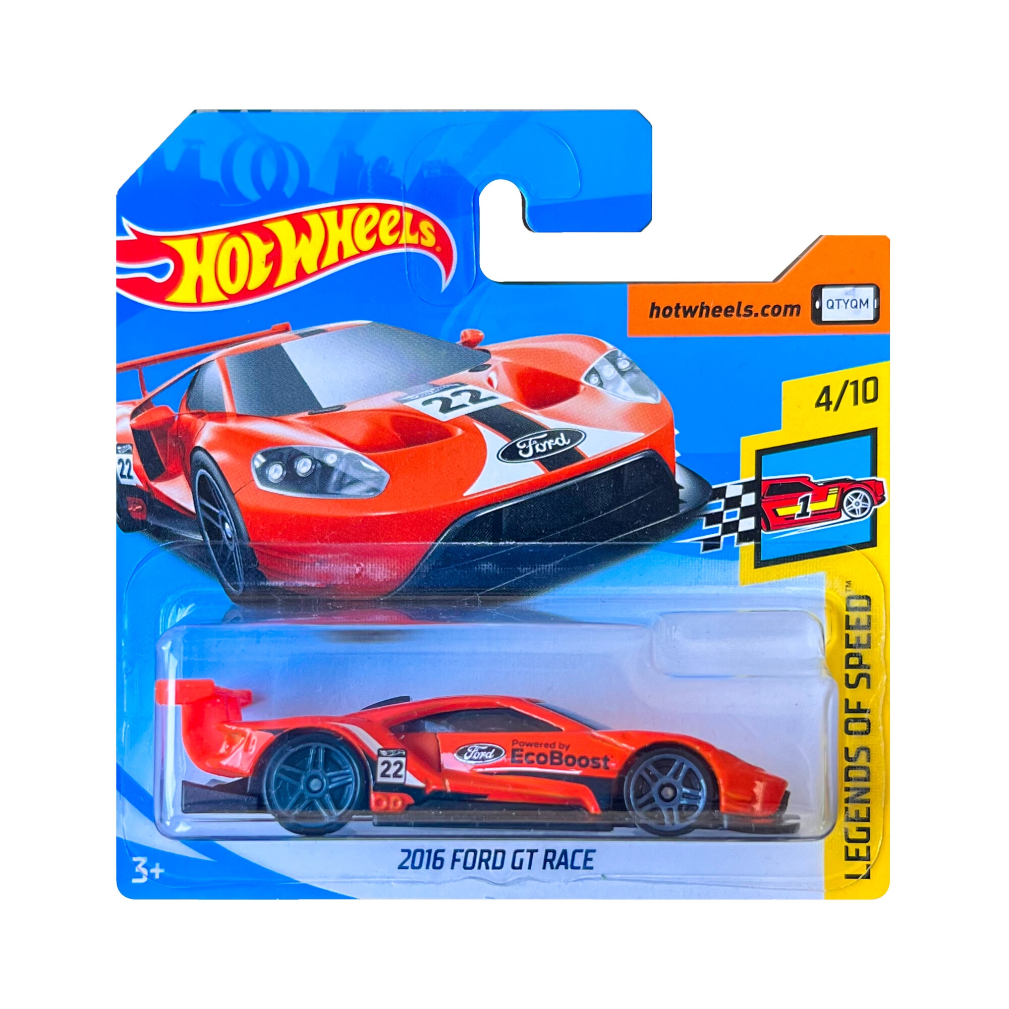 Masinuta metalica Hot Wheels, 2016 Ford GT Race, 1:64, Portocaliu
