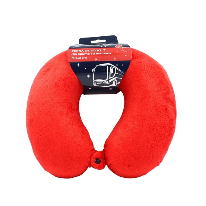 Perna de calatorie, pentru adulti, culoare rosu, din spuma cu memorie, 30 cm