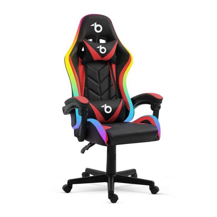 Scaun gaming Delight BMD1115RD, suport lombar si cervical, multicolor, material textil