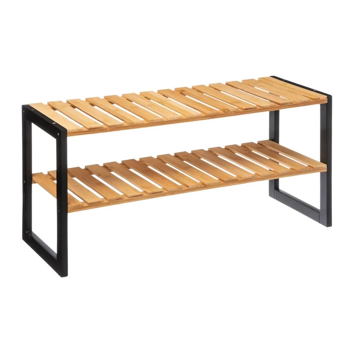 Стойка за обувки 5Five Bamboo, от бамбук, черен, 70x26x34 см, за 6 двойки
