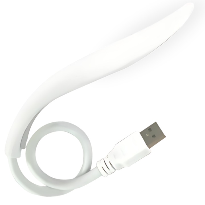 Mini LED lámpa, S Depot®, USB csatlakozás és rugalmas kábel, laptophoz, kompatibilis külső akkumulátorokkal vagy USB adapterekkel, fehér színű