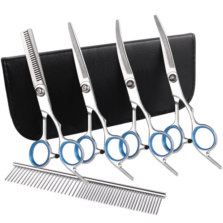 Set tuns animale, 5 piese, inox, albastru, pentru caini si pisici
