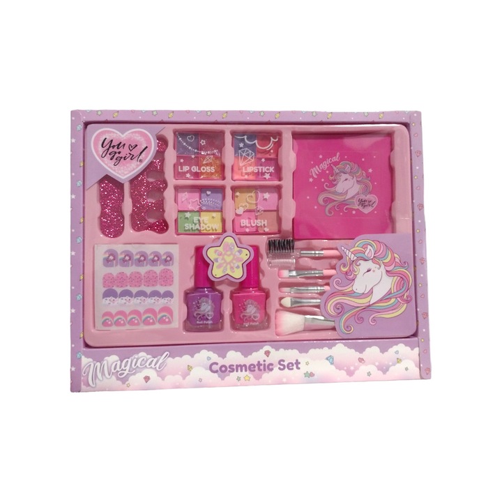 Sminkkészlet gyerekeknek, Nem mérgező, +5 év, 66 db, 34x23x6 cm, You go Girl