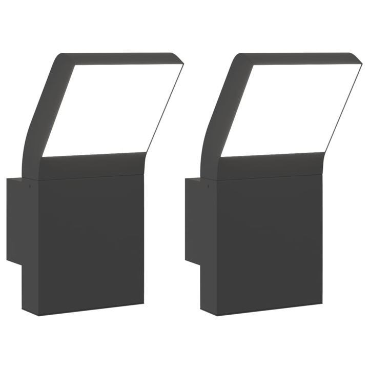 Set lampi exterioare de perete cu LED vidaXL, 2 buc., negru, aluminiu turnat, 1.51 Kg