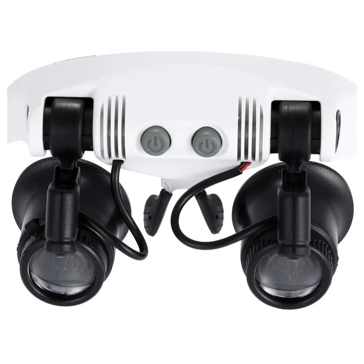 Lupa profesionala de cap cu LED-uri, lentile interschimbabile 10x, 15x, 20x, 25x - negru si alb