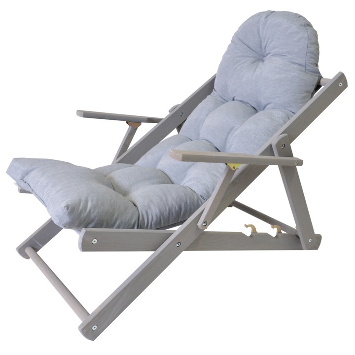 Rojaplast Borneo Grey 50318-716 fenyőfából készült állítható kerti nyugágy karfával - szürke