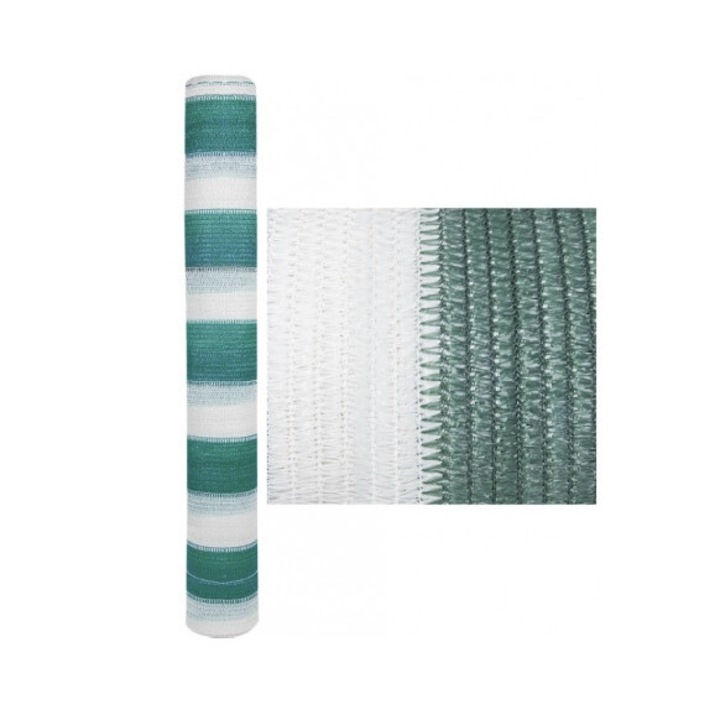 Plasa de umbrire pentru gard, 1, 5 m x 10 m, 80% densitate grad de umbrire, verde cu alb