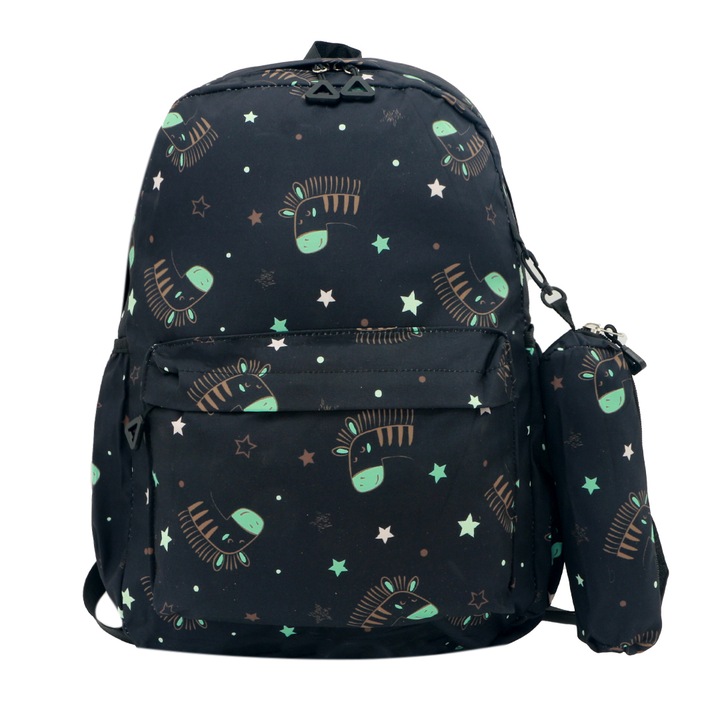 Ghiozdan/rucsac pentru scoala sau calatorii, cu penar detasabil, ZY-779, negru, 45 x 30 x 14