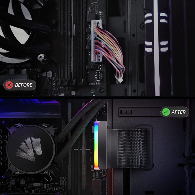 Adaptor ATX 24 Pin 90 Grade, Rqiurpn, Led ARGB, Negru - eMAG.ro