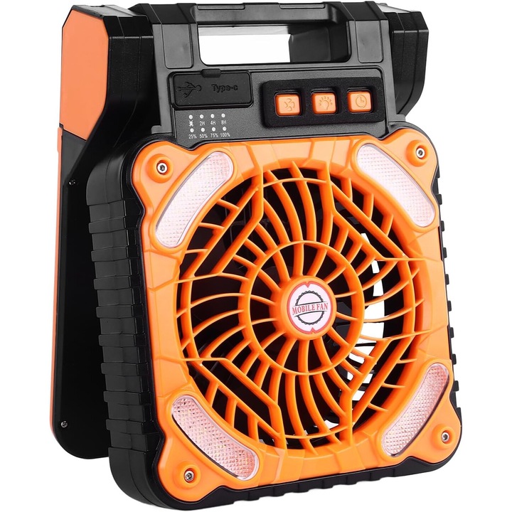 Вентилатор, външен акумулаторен соларен, 10400 mAh (оранжев)
