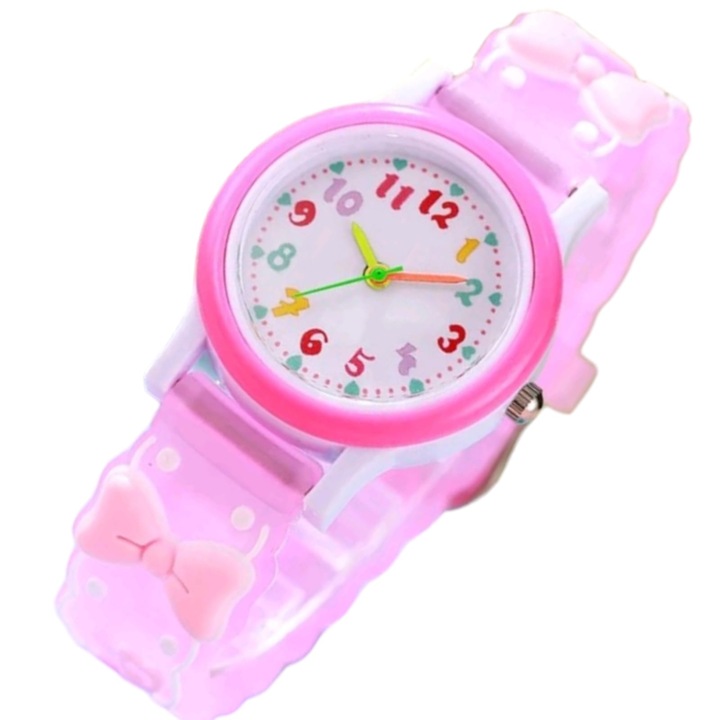 Часовник със сърца и панделки за деца, Розов