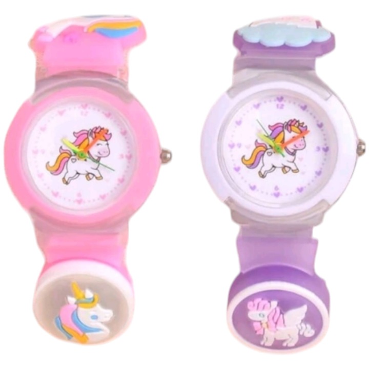 Комплект от 2 розови и лилави часовника еднорог с трицветни LED светлини