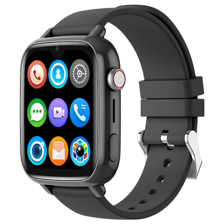 Okosóra gyerekeknek, 4G, GPS-el, WhatsApp, SOS gomb, Kémfigyelés, Érintőképernyő IPS 1.91", SIM kártya nyílás, GPS+LBS pontos hely, Wi-Fi, Videohívás, HD kamera, Hangüzenet, 800 mAh akkumulátor, Telefon kompatibilis Android IOS, WIRSEN®, fekete,