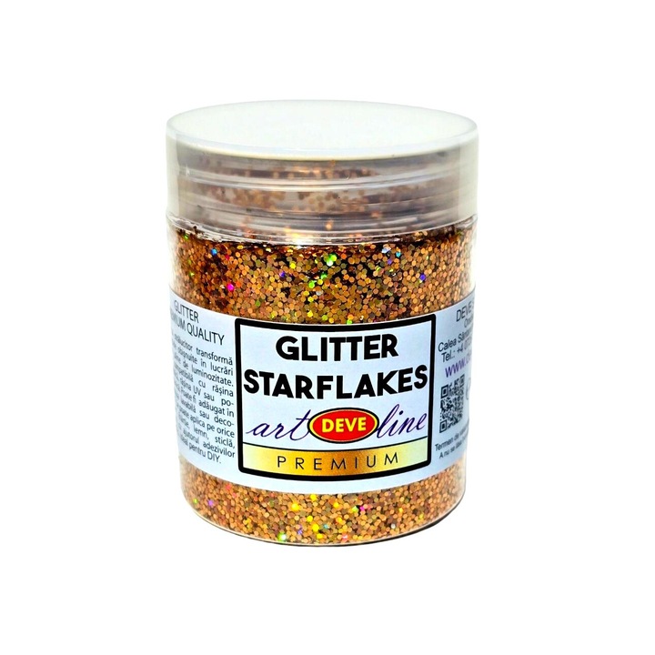 Pigment glitter starflakes Holographic sensations, art line DEVE, 50gr auriu 32, pentru rasina epoxidica lac de unghii sau vopsea decorativa