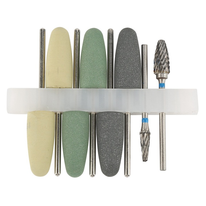 Set de freze de lustruire, Enforose, 8 buc, cauciuc si otel de tungsten, negru si verde