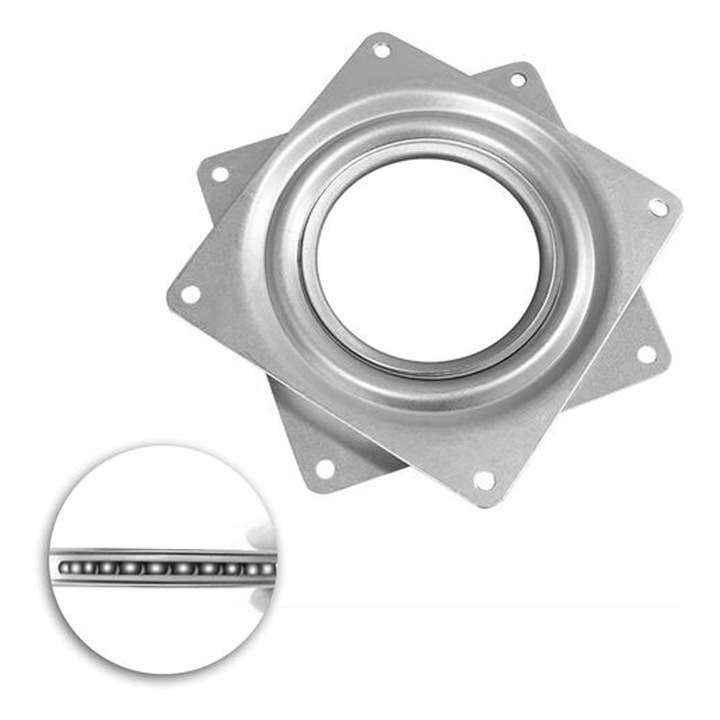 Lazy Susan csapágy, Enforose, horganyzott acél, négyzet alakú forgólemez, max. terhelhetőség 150 lbs, 360°-os forgatás