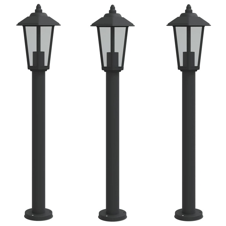 Set lampi de podea de exterior vidaXL, 3 buc., negru, 80 cm, otel inoxidabil, 3.6 Kg