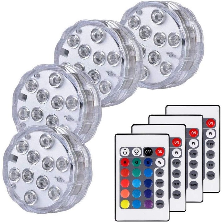 Set 4 lumini LED submersibile cu design floare soarelui, schimbare vibranta a culorilor, wireless, decorative pentru evenimente