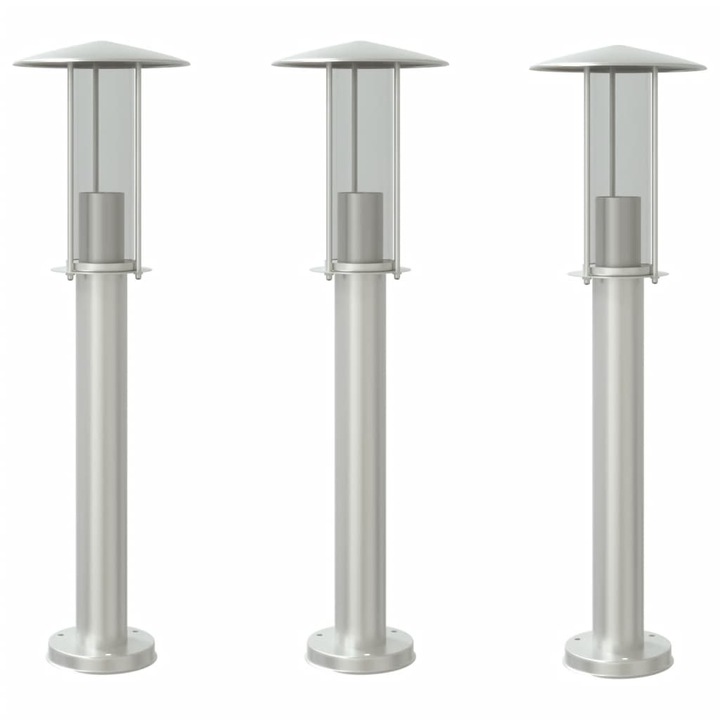 Set lampi exterioare de podea vidaXL, 3 buc., argintiu, 60 cm, otel inoxidabil, 2.7 Kg