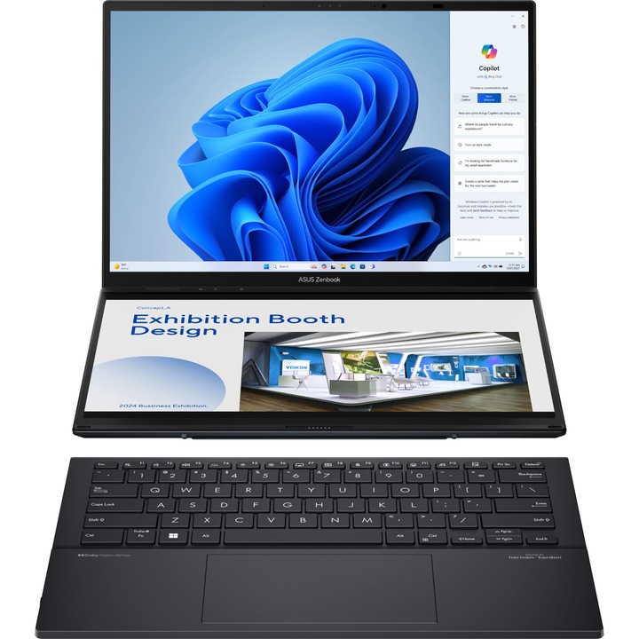 Лаптоп ASUS Zenbook Duo 2024 UX8406MA-PZ259W с Intel Core Ultra 7 155H (0.9/4.8GHz, 24M), 32 GB, 1TB M.2 NVMe SSD, Intel Arc 8 Core, Windows 11 Home, Черен