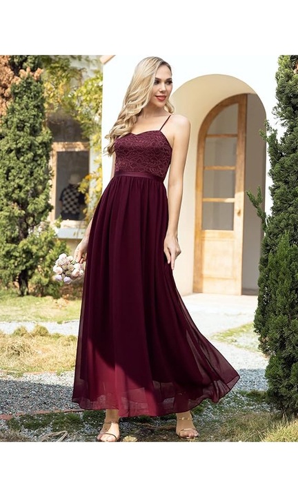 Rochie lunga dama, DRESSTELLS, eleganta, cu bretele ajustabile, marimea L, Visiniu