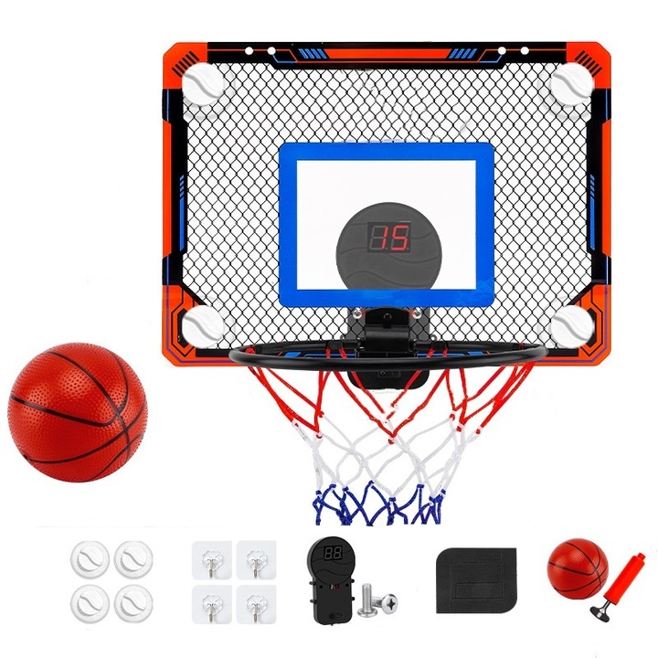 BOMSTOM Баскетболен комплект за закрито, електронно табло, сгъваем ринг, многоцветен, 40x30см