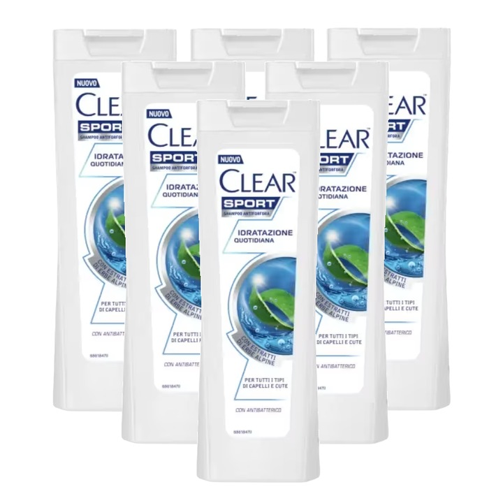 Sampon anti-matreata Clear Sport, hidratare cotidiana, 6 x 225 ml